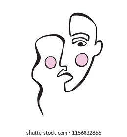 An abstract portrait of a female face. Vector line drawing. 