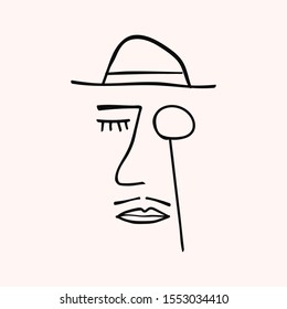 Abstract portrait of gentleman drawn by hand. Doodle, sketch. Vector illustration.