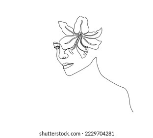 abstract portrait of a girl with a lily in her hair in the style of one line art. Logo for hair salon,beauty salon,SPA,massage