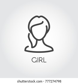 Abstract portrait of girl linear icon. Cosmetology, female avatar or web user concept. Silhouette of human portrait. Simplicity label in outline style. Vector illustration