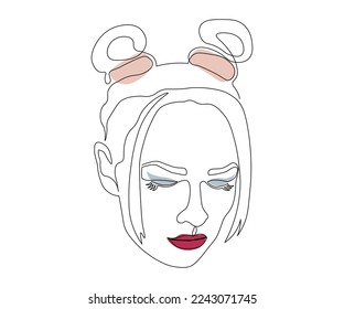 retrato abstracto de una chica mirando hacia abajo, dibujado a mano, monolínea, arte de una línea Logo de un SPA, salón de masaje, salón de belleza