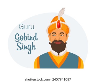 Abstract portrait of Guru Gobind Singh - the last Sikh guru, hero of India. Illustration, vector