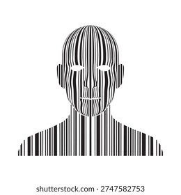 Abstract portrait of a human head constructed from vertical black and white stripes