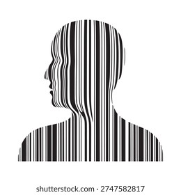Abstract portrait of a human head constructed from black and white stripes
