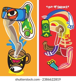 Abstract portrait of humans, in different shape and activity. Suitable for print and other