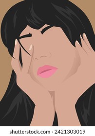Abstract portrait illustration of woman. Boho Woman feminism art. background for art print, poster, card, decor, tote bag. Vector illustration