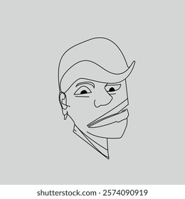 Abstract portrait of a man. Continuous line drawing. Contemporary art style. Monochrome illustration.