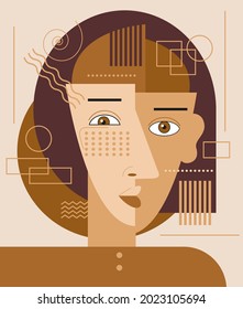 Abstract portrait of a man. Creative forms. Graphics with geometric shapes. The image is in the style of minimalism, cubism. Мodern abstract style. Contemporary fashion design.