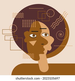 Abstract portrait of a man. Creative forms. Graphics with geometric shapes. The image is in the style of minimalism, cubism. Мodern abstract style. Contemporary fashion design.