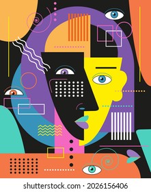 Abstract portrait of a man. Creative forms. Graphics with geometric shapes. The image is in the style of minimalism, cubism. Мodern abstract style. Contemporary fashion design.