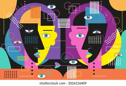 Abstract portrait of a man. Creative forms. Graphics with geometric shapes. The image is in the style of minimalism, cubism. Мodern abstract style. Contemporary fashion design.