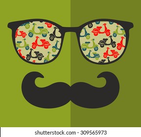 Abstract portrait of man in sunglasses and with moustache. Vintage print in vector.