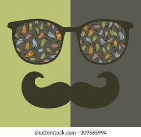 Abstract portrait of man in sunglasses and with moustache. Vintage print in vector.