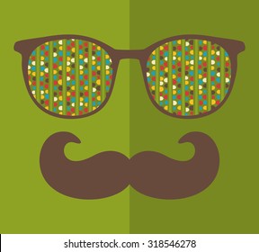 Abstract portrait of man in sunglasses and with moustache. Vintage print in vector.