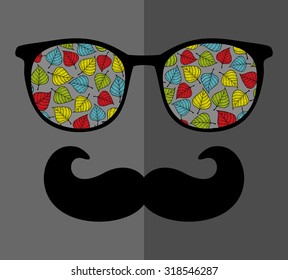 Abstract portrait of man in sunglasses and with moustache. Vintage print in vector.