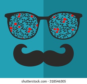 Abstract portrait of man in sunglasses and with moustache. Vintage print in vector.