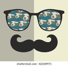 Abstract portrait of man in sunglasses and with moustache. Vintage print in vector.
