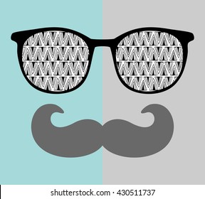 Abstract portrait of man in sunglasses and with moustache. Vintage print in vector.