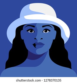 Abstract portrait of modern african girl in hat. Vector illustration