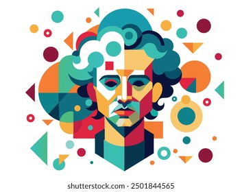 Abstract portrait multicolour modern low poly illustration Retro vintage fantasy wall painting design 