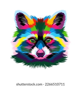 Abstract Portrait of a raccoon head from multicolored paints. Splash of watercolor, colored drawing, realistic. Vector illustration of paints