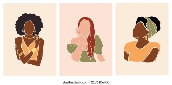 Abstract portrait of red hair woman, fashion female illustration. Isolated on pink background. Print. African American girl with black skin. Curly black hair woman in turban