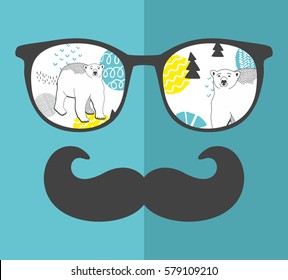 Abstract portrait of retro man in glasses. Vector face illustration.