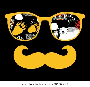 Abstract portrait of retro man in glasses. Vector face illustration.