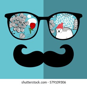 Abstract portrait of retro man in glasses. Vector face illustration.