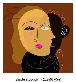 Abstract portrait shapes and line vector illustration.