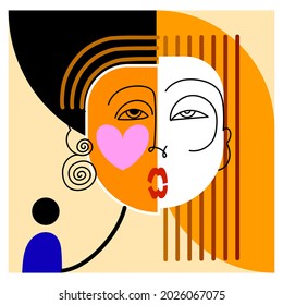 Abstract portrait shapes and line vector illustration.