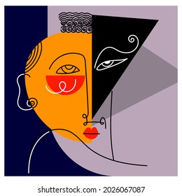 Abstract portrait shapes and line vector illustration.