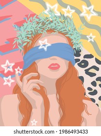 Abstract portrait of the symbol of justice Themis in flat, minimalist, boho, abstract style. Contemporary portrait, beauty concept illustration, t-shirt print, postcards, posters, fashion, design.