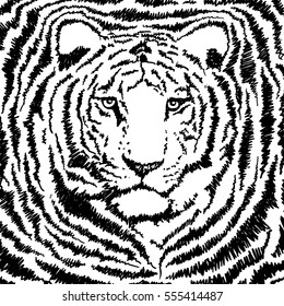 Abstract portrait of a tiger. Vector illustration. The stylized head of a wild cat. Predator. Tattoo.