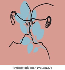 abstract portrait of two kissing people. flat vector illustration