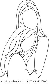 Abstract portrait two young beautiful women  Friends  sisters couple  Continuous one line drawing isolated white  Vector illustration in simple modern style 