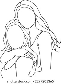 Abstract portrait two young beautiful women  Friends  sisters couple  Continuous one line drawing isolated white  Vector illustration in simple modern style 