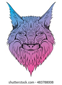 Abstract portrait of a wild cat. Lynx. Predatory cat. Line art. Drawing by hand. Tattoo. Doodle. Zentangle. Graphic arts. Stylized cat. ?at's head.
