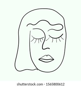 Abstract portrait woman with eyes closed. Doodle, sketch, scribble. Simple vector illustration.
