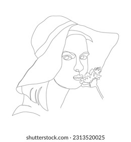 Abstract portrait of a woman with a flower in a linear style. Illustration for design, posters and creative ideas