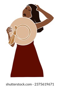 Abstract portrait of woman in hat illustration. Vector illustration.