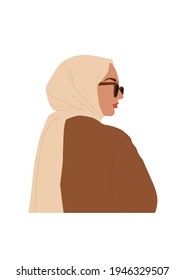 Retratos abstractos de la mujer con hijab y gafas. Mujer musulmana sin rostro. Ilustración vectorial minimalista, aislada en un fondo blanco.