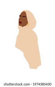 Abstract portrait of woman in hijab. Muslim faceless female. Minimalist vector illustration, isolated on a white background.