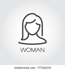 Abstract portrait of woman linear icon. Cosmetology, female avatar or user concept. Silhouette of human portrait with straight hair. Simplicity illustration in outline style. Vector graphic label