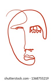 Abstract portrait a woman. One continuous line art. Contemporary design cards for  anniversary, birthday, party invitations, web, print
