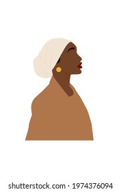 Abstract portrait of woman in turban. Muslim faceless female in hijab. Minimalist vector illustration, isolated on a white background.