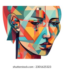 Abstract portrait of young adults in mosaic shape isolated
