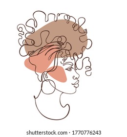 Abstract portrait of young African American woman. Continuous one line drawing isolated on white. Vector illustration in simple modern style. 