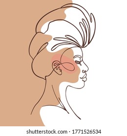 Abstract portrait of young African American woman. Continuous one line drawing isolated on white. Vector illustration in simple modern style. 