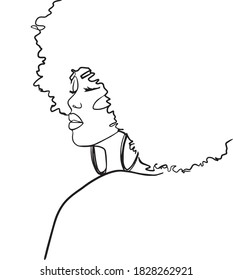 Abstract portrait of young African woman in minimalistic modern style. Line drawing. -  Vector illustration